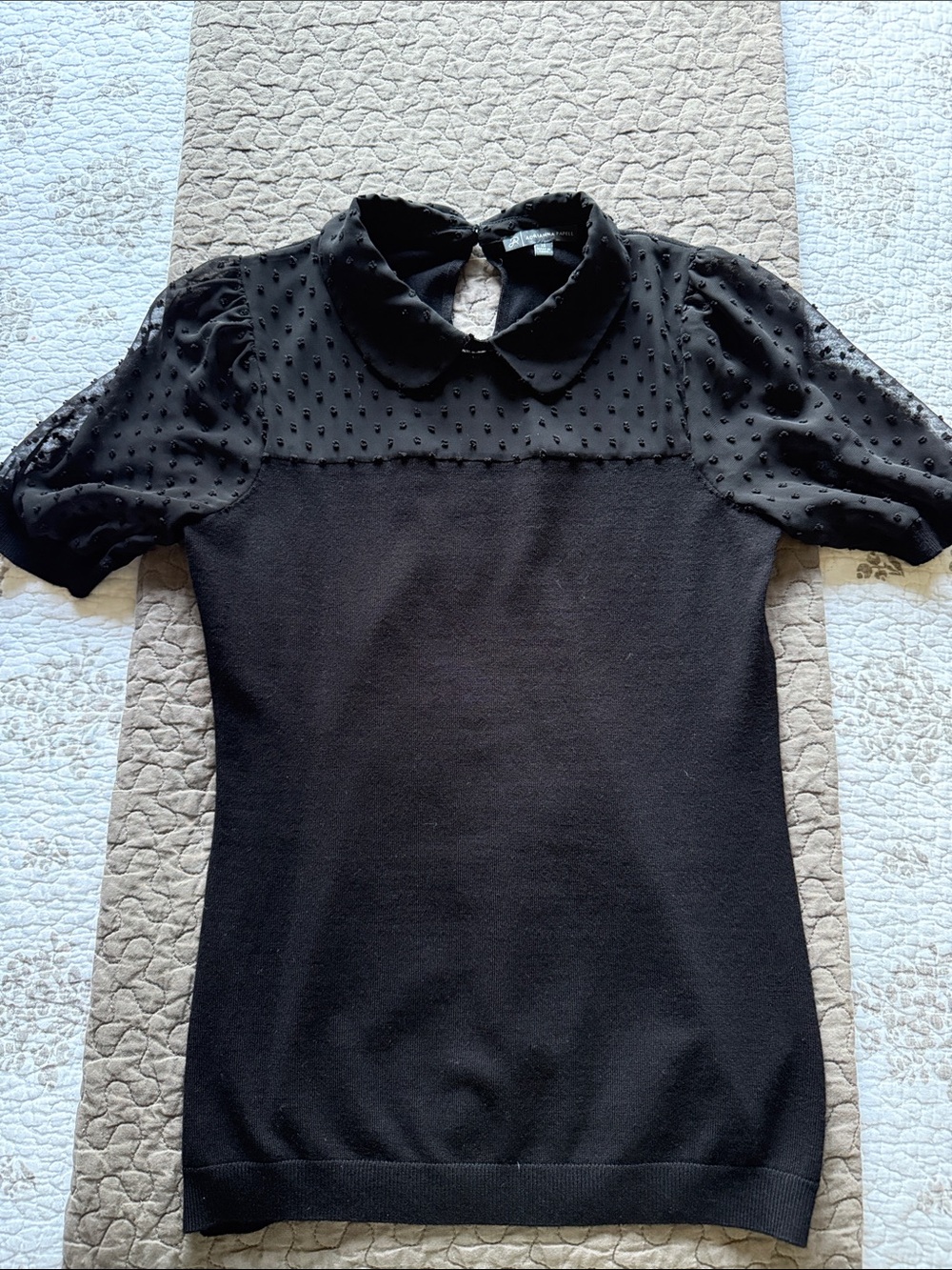 Black Peter Pan Collar Short-Sleeve Knit Top
